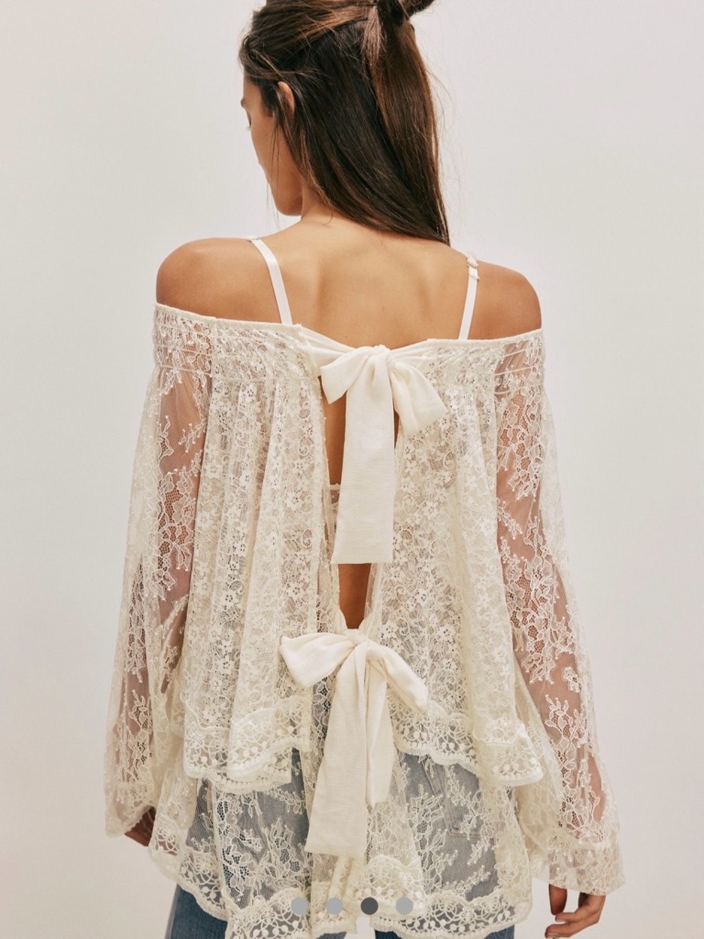 Free People Ivory Lace Off-Shoulder Peasant Blouse - Picture 2 of 6